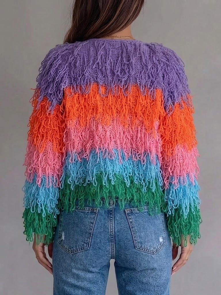 Ombré Knit Cardigan With Fringe