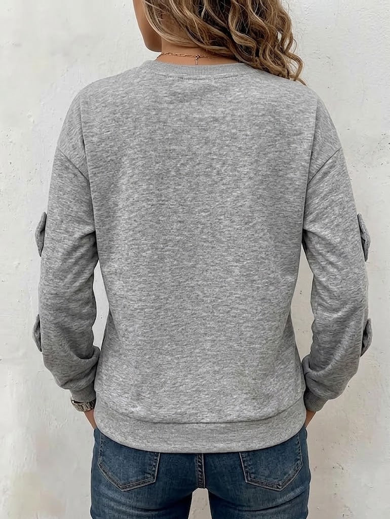 Crew Neck Self‑fabric Bow Accent Relaxed Sweatshirt