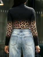 Casual And Cozy Gradient Leopard-print High-neck Knit Top