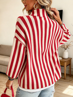 Casual Vibrant Red Striped Ribbed Cardigan