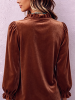 Retro Boho Ruffled Velvet Blouse