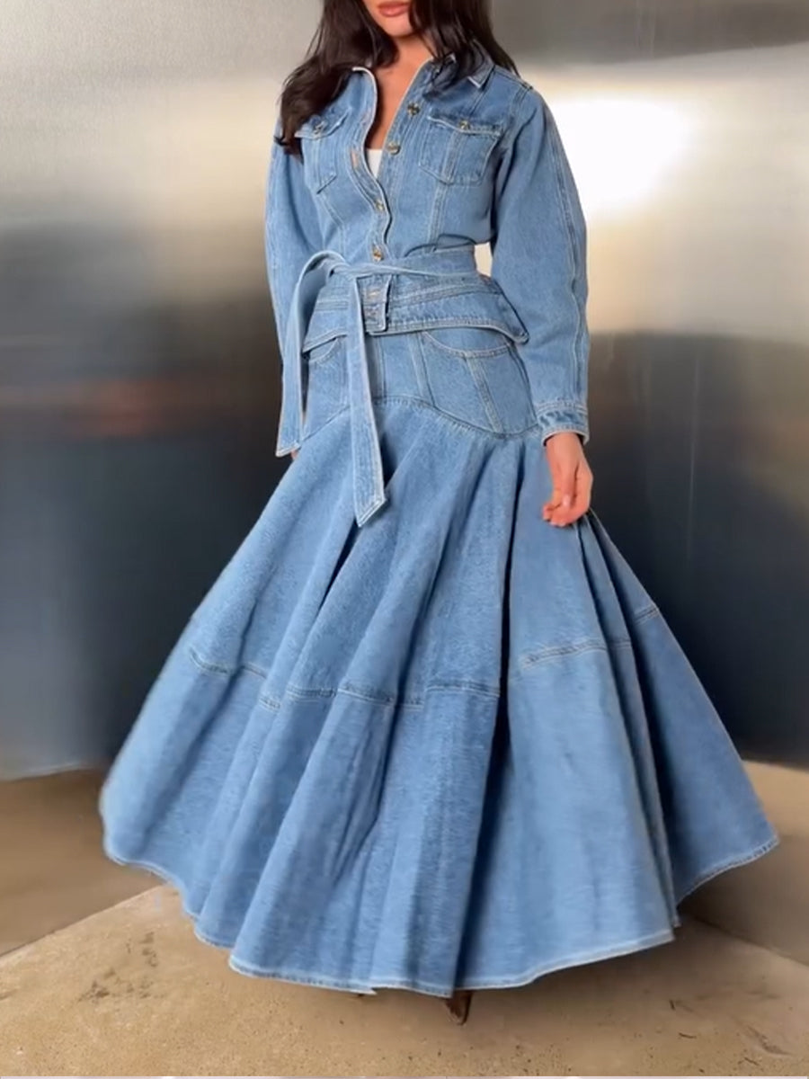 Chic A-line Denim Midi Skirt