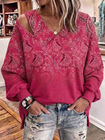 Vintage-style Paisley Gradient Patchwork Asymmetric Cut-out Top