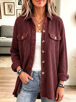 Women's Solid Color Collared Long-sleeved Casual Loose Waffle Shirt