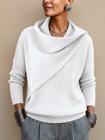 Wrap-style Slouchy-neck Drop-shoulder Long-sleeve Knit Pullover