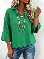 Elegant Collared Top With Wavy Hem