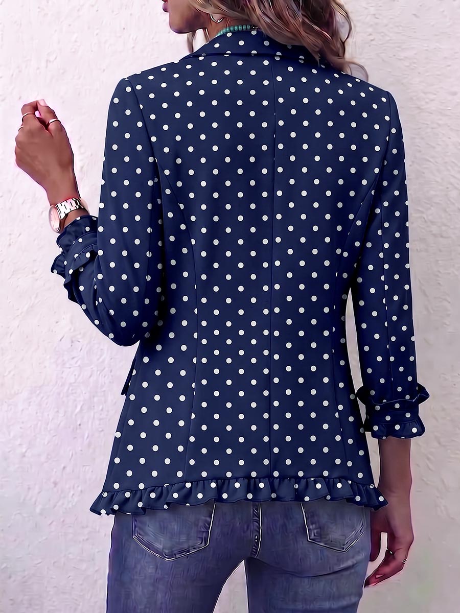 Women's Polka Dot Print Lapel Long-sleeved Casual Loose Cotton Cardigan