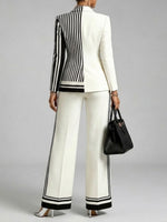 Chic And Sharp Color-blocked Striped Blazer And Trousers Two-piece Set