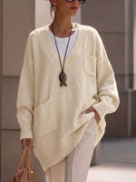 V‑neck Multi‑pocket Drop‑shoulder Oversized Knit Sweater