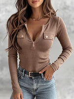 Stylish And Minimalist Half-zip Knit Top