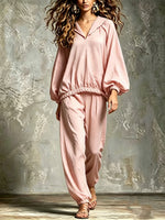 Loose-fit Casual Cotton-linen Top And Trousers Two-piece Set