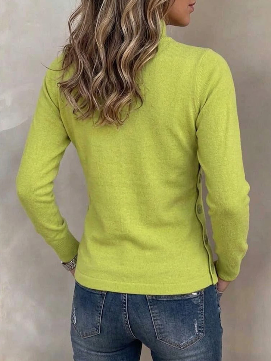Slim-fit Knit Top With A Mock Neck And Button Detailing