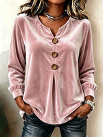 Elegant Soft Velvet Button-down Shirt Top
