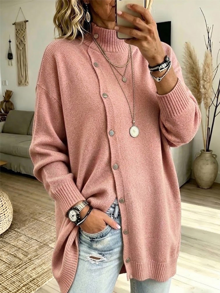 High-neck Button-up Knit Jacket