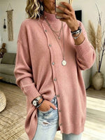 High-neck Button-up Knit Jacket