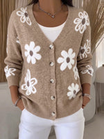 Sweet Floral Fuzzy V-Neck Cardigan