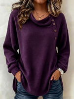 Women's Solid Color Waffle-knit Long-sleeve Button-down Casual Shirt / Comfortable Top