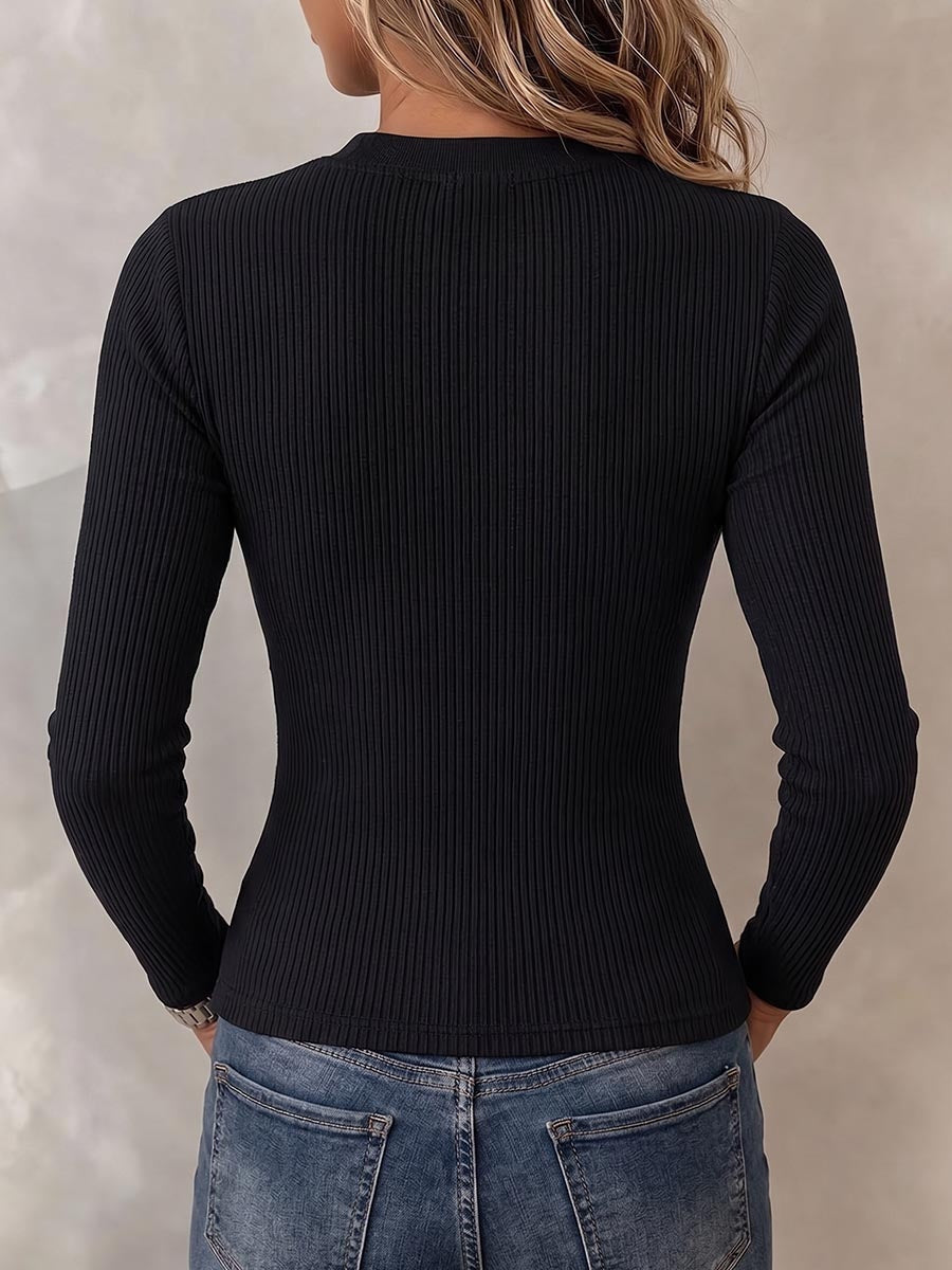 Women's Gradient Leopard Print Cut-out Crew Neck Lace-up Long-sleeve Slim-fit Casual Top