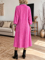 Chic Bright Pink Floral Jacquard Half-zip Dress