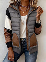 Women's Knitted Patchwork Long-sleeved Casual Loose Down Cotton Jacket With Hood