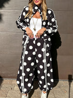 Casual Polka-dot Cotton-blend Jacket And Trousers Two-piece Set