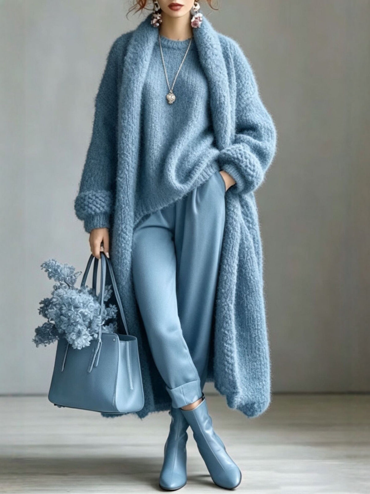 Cozy Imitation Cashmere Open-front Knit Long Cardigan
