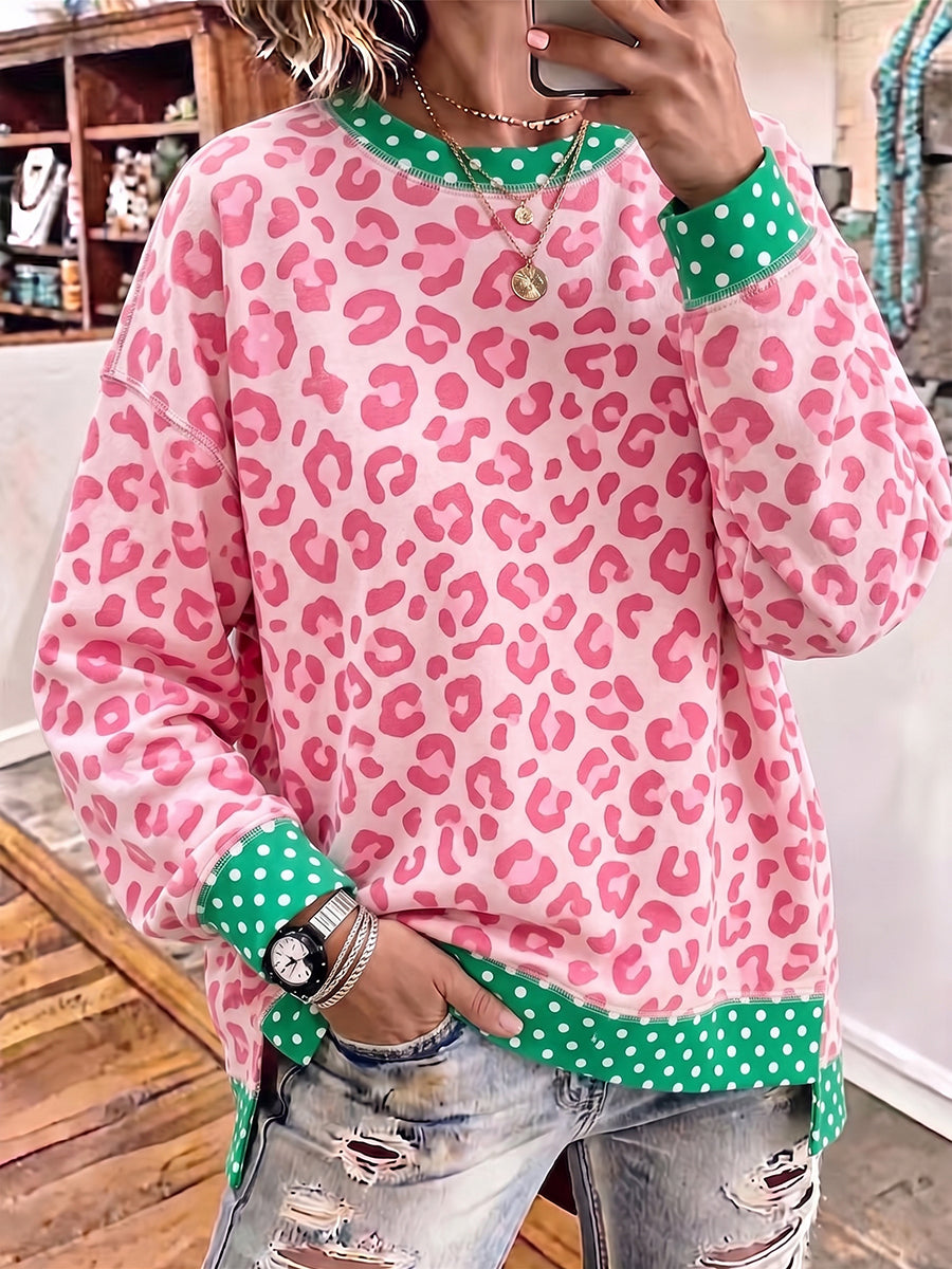 Chic Leopard&Polka Dot Print Sweatshirt