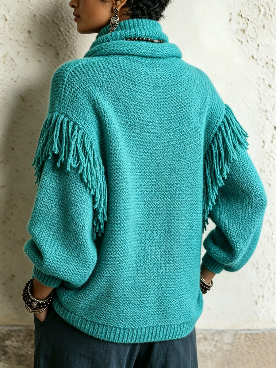 Bohemian Chic Elegant Fringe Turtleneck Sweater