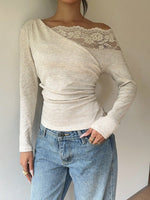 Stylish And Elegant Off-shoulder Knit Top With Lace Detailing