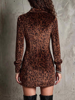 Women's Leopard Print Collar Long Sleeve Casual Slim Fit Dress