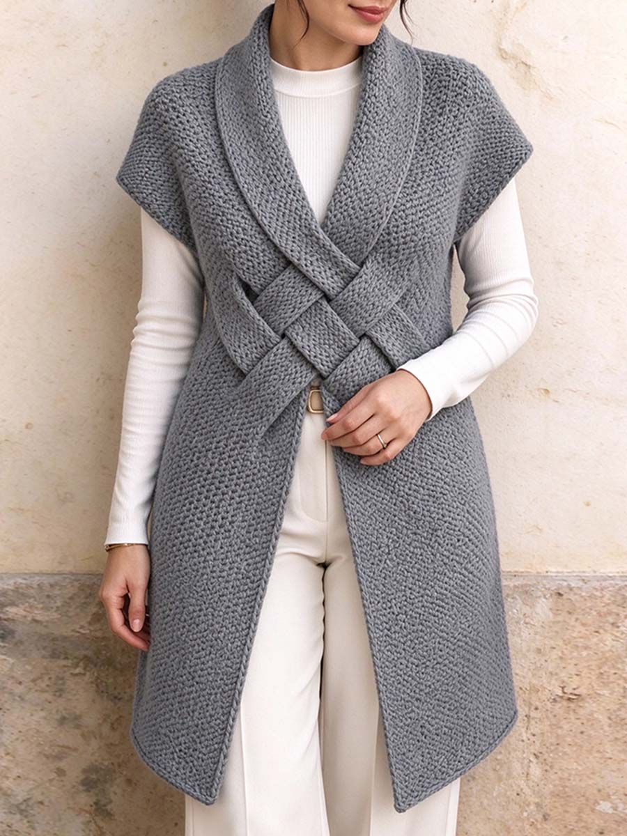 Women's Grey Longline Knit Vest with Woven Waist Detail