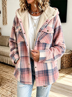 Casual Plaid Fleece Hooded Shacket