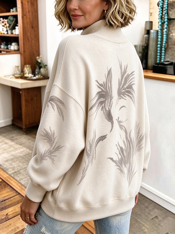 Artistic Printed Oversized Cozy Buckle Pullover Sweatershirt