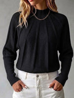 Solid-color Mock-neck Knit Pullover With Batwing Sleeves—a Versatile Staple
