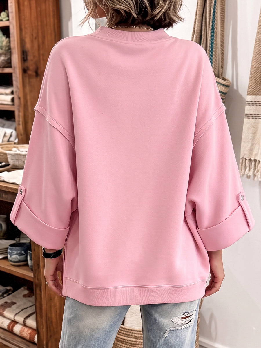 Chic Asymmetric Buttoned Soft Knit Sweatshirt