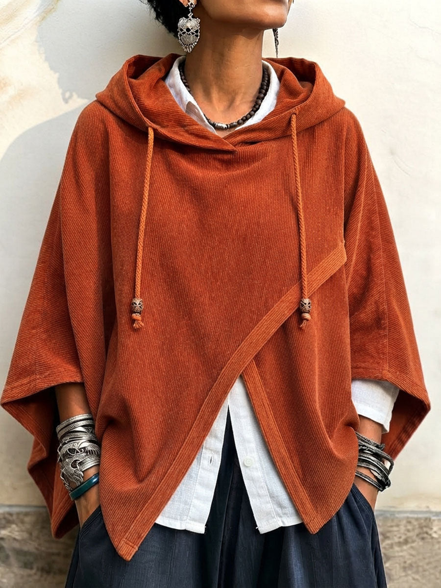 Cozy Crossover Rust Corduroy Hooded Crossover Top