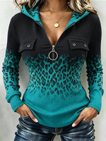 Casual Stretchy Leopard Print Quarter-zip Hoodie
