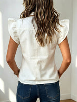 Chic Ruffle-sleeve Button-up Corduroy Patchwork Shirt