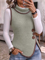 Women's Sleeveless Turtleneck Knit Vest With Asymmetrical Hem
