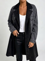 Relaxed-fit Mid-length Denim Trench Coat With Faux Suede Paneling