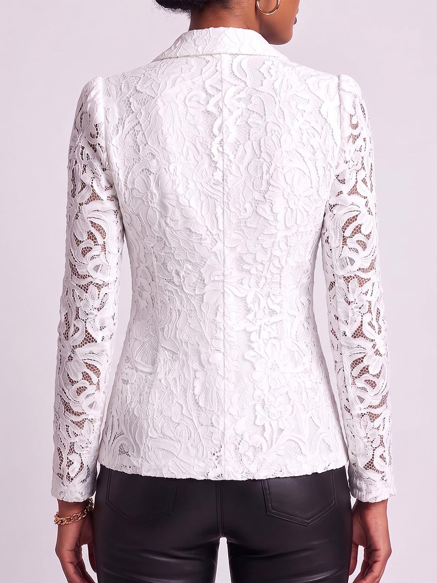 Women's Solid Color Lace-up Long-sleeved Casual Loose Lace Blazer