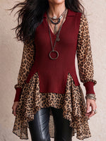 Bold Burgundy Leopard Print Layered Knit Top