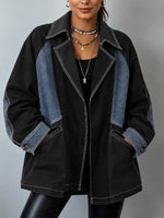 Relaxed-fit Color-block Denim Jacket With Contrast Stitching