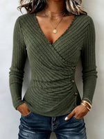 Cozy Ribbed Wrap Top With Chic Side Button