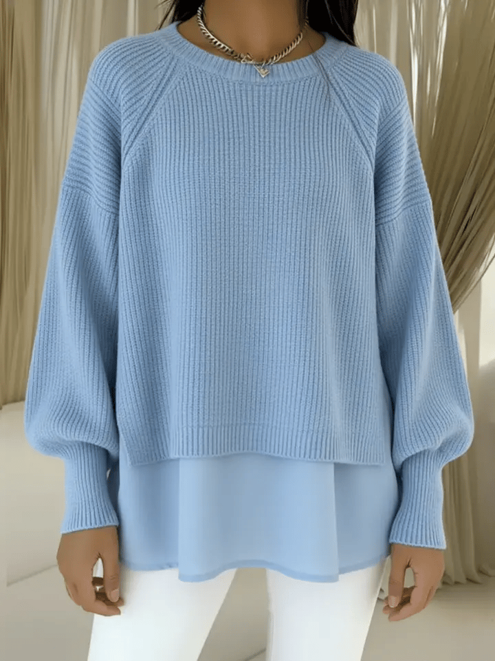 Women's Comfortable Patchwork Faux Two-piece Lantern Sleeve Sweater