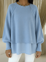 Women's Comfortable Patchwork Faux Two-piece Lantern Sleeve Sweater