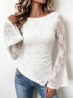 Asymmetric Hem Lace Long-sleeve Top