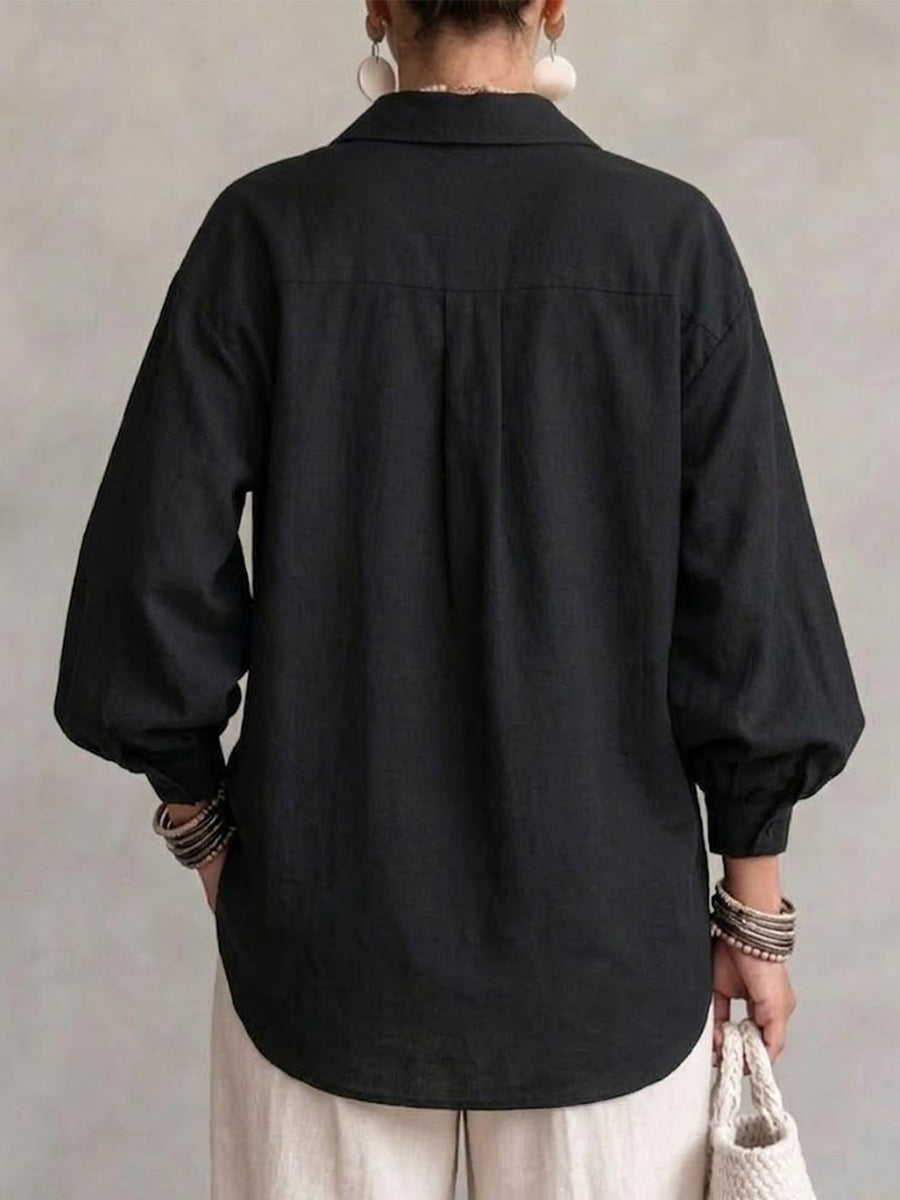 Woven Texture Lapel Long Sleeve Shirt