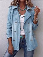 Washed Denim Double Breasted Trench Coat