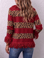 Boho Burgundy Leopard Fringe Cardigan
